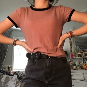 Mauve Ribbed Ringer Tee